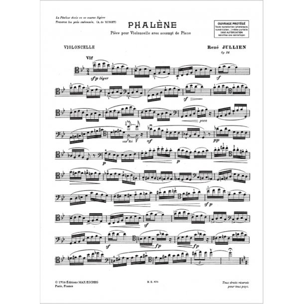 Phalene, Opus 24 - Pour Violoncelle Et Piano
